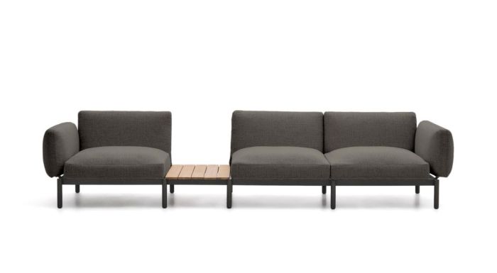 Sofá Modular Exterior Sorells Gris con Mesa Teca