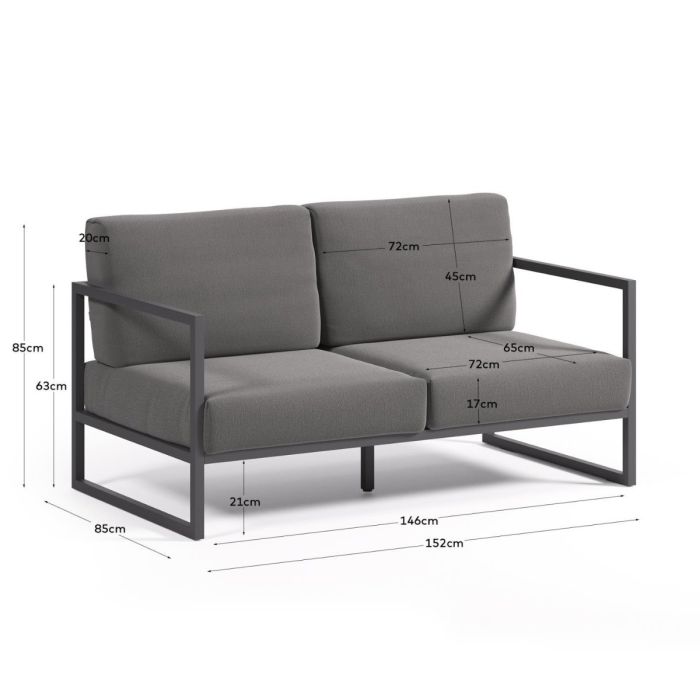 Sofá 2 Plazas Gris Oscuro Aluminio Negro, 152 Cm