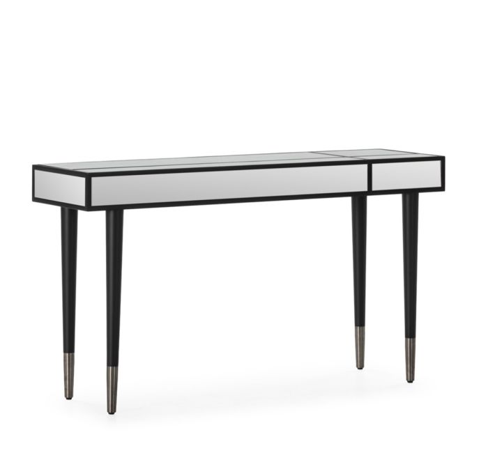 Consola art decó en madera negra con espejos revestidos.
