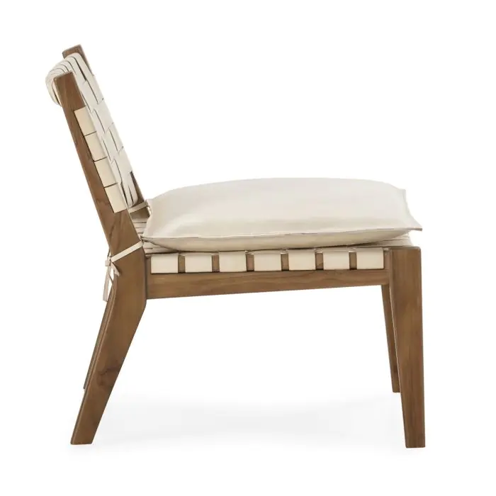 Sillón 65x71x70 Madera de Teca/Cuero/P.Piel -- Natural/Blanco