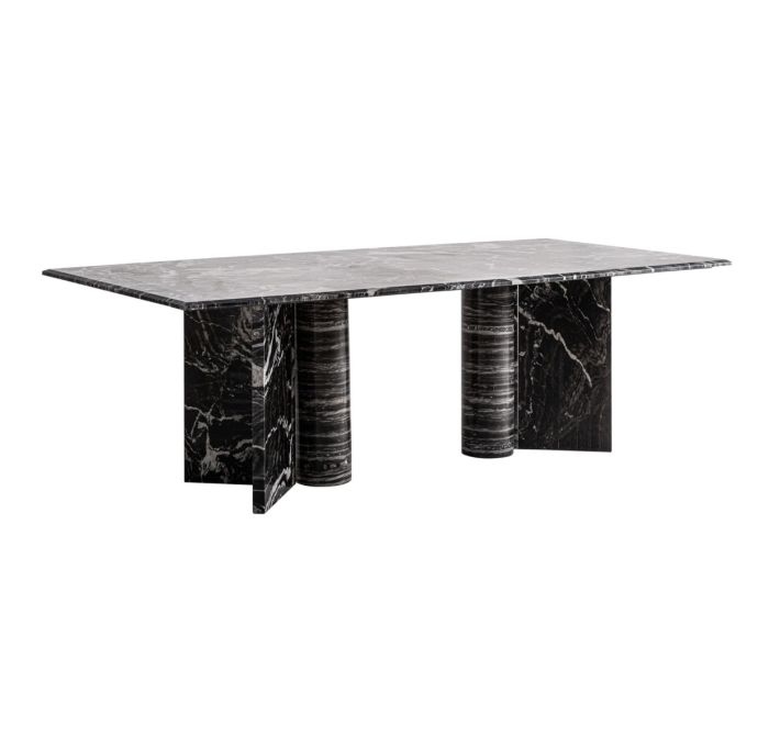 Mesa de comedor de diseño moderno en mármol negro y blanco.