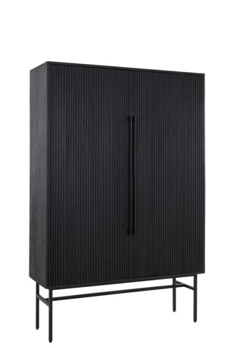Aparador industrial moderno en madera con 2 puertas y metal negro.
