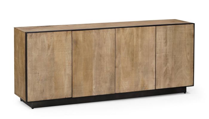 Aparador 4 puertas industrial moderno en madera de mango natural con detalles en acero negro.