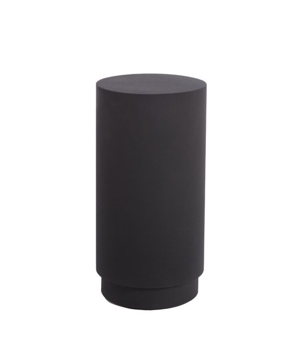 Peana moderna cilíndrica en metal negro mate.