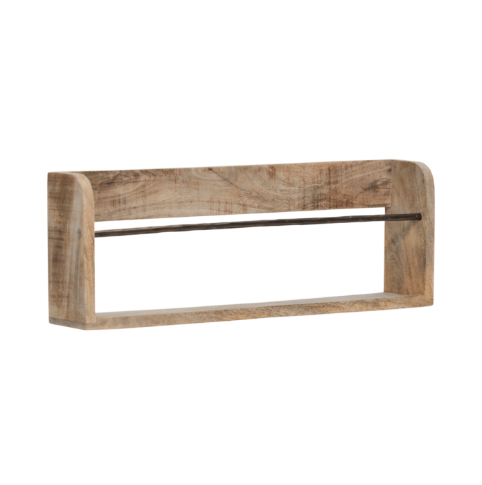 Revistero vintage en madera de mango natural con barra de hierro. 