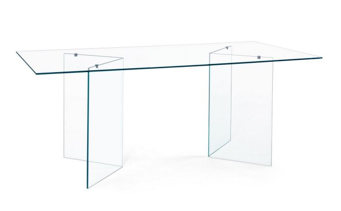 Mesa de comedor moderna en vidrio y vidrio templado transparente.