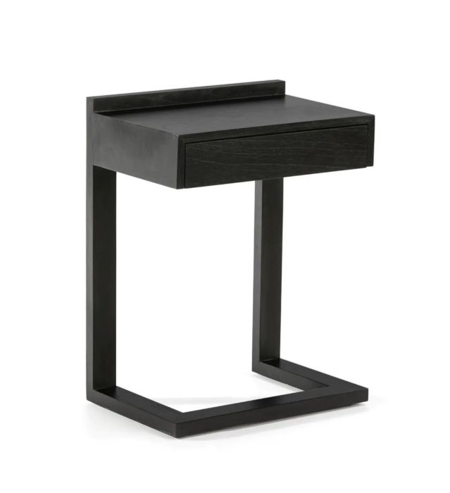 Mesita de noche nórdica con 1 cajón en madera negra.