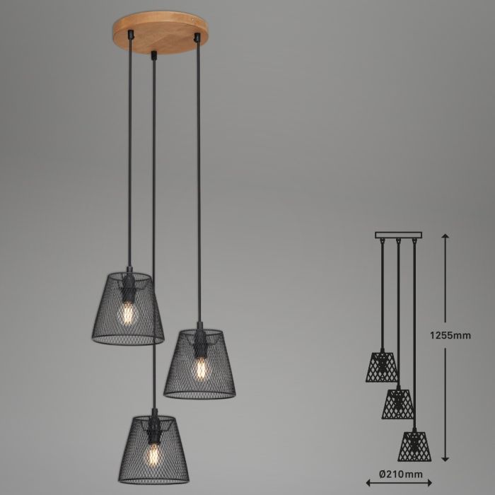 LÁMPARA COLGANTE, 3 Focos NEGRO