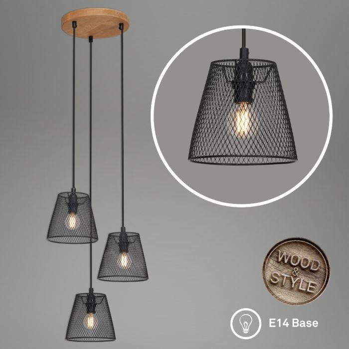 LÁMPARA COLGANTE, 3 Focos NEGRO