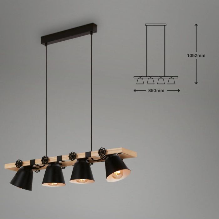 Lámpara Colgante Madera Metal Negros, 105,2 Cm