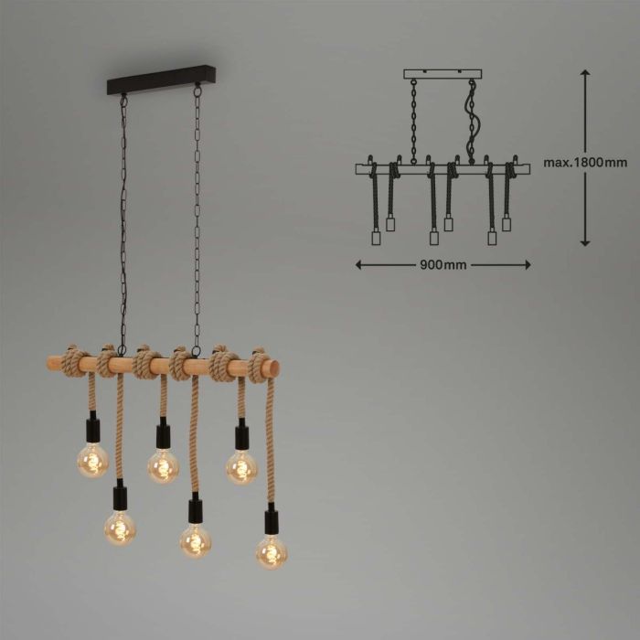 Lámpara Colgante 6 Focos Diferente Altura, 150 Cm
