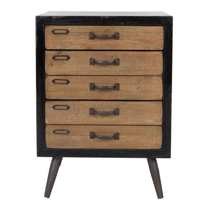 Cómoda Sol Estilo Industrial-Vintage Madera Pino Natural Negro, 38 Cm