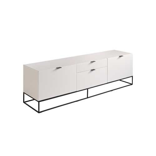 Mueble TV De Diseño Lacado Blanco Y Metal Negro