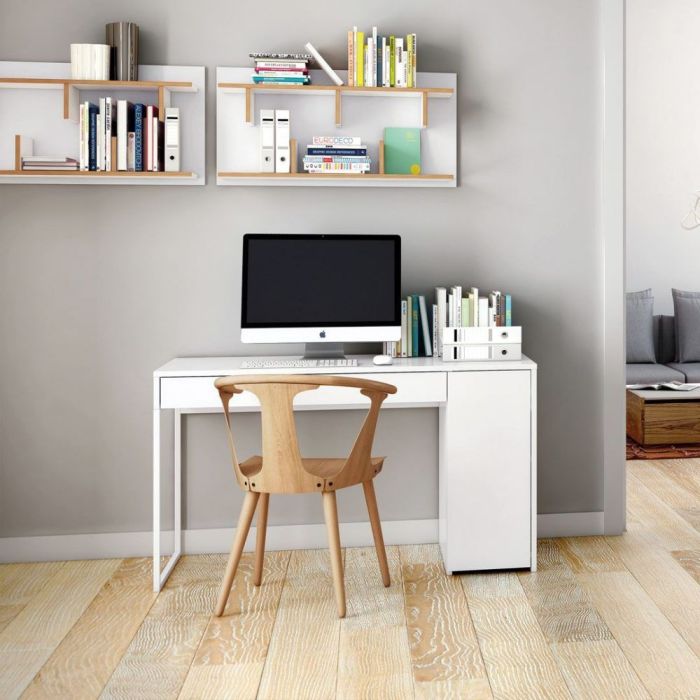 Escritorio Madera Reciclada Blanco Metal Cromado, 130 Cm