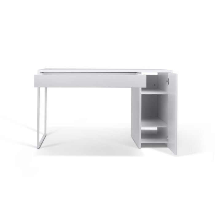 Escritorio Madera Reciclada Blanco Metal Cromado, 130 Cm