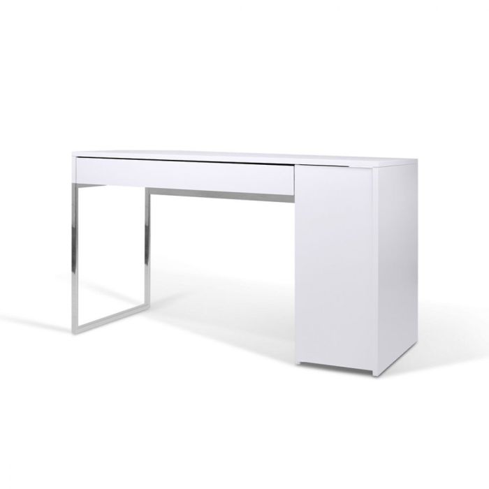 Escritorio Madera Reciclada Blanco Metal Cromado, 130 Cm