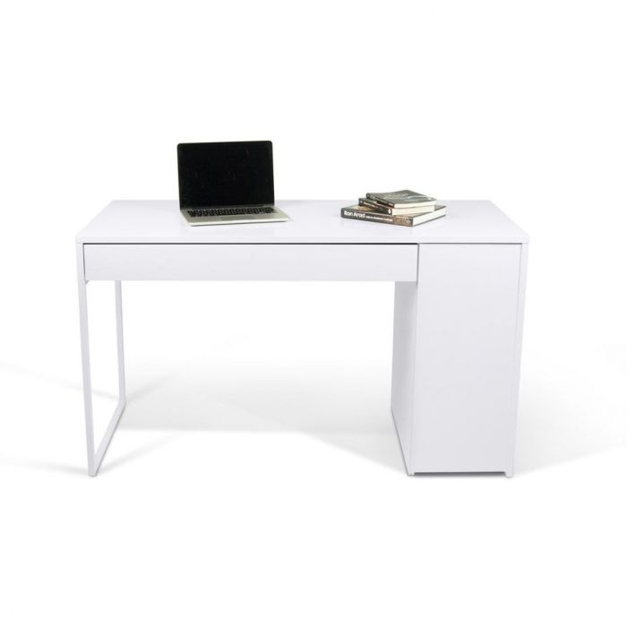 Escritorio Madera Reciclada Blanco Metal Cromado, 130 Cm