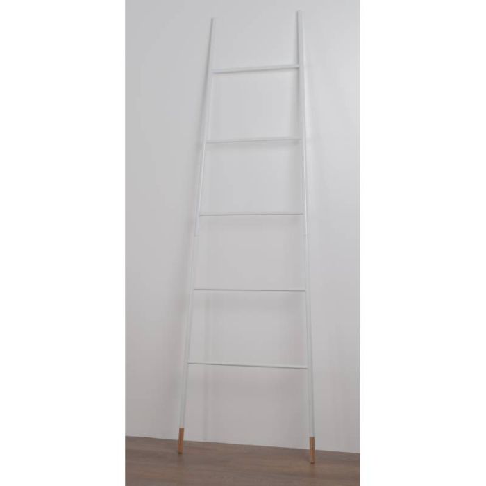 Escalera Madera Caucho Acero Blanco