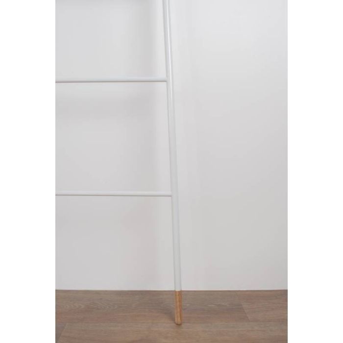 Escalera Madera Caucho Acero Blanco, 175 Cm