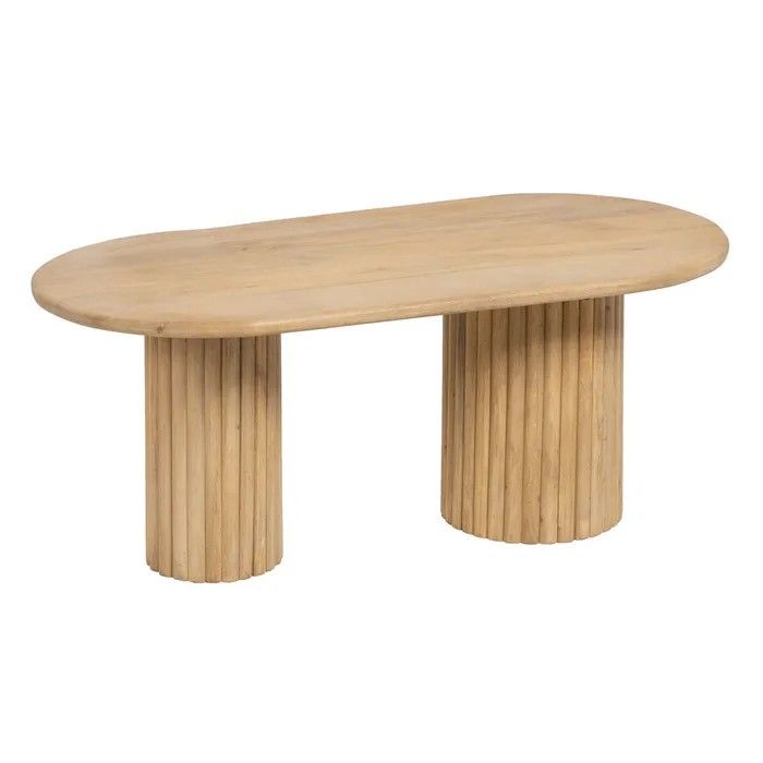 Mesa de centro nórdica en madera de mango natural.