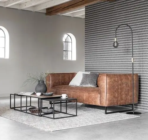 Set 3 Mesas Centro Listones Madera Teca Metal, 110 Cm