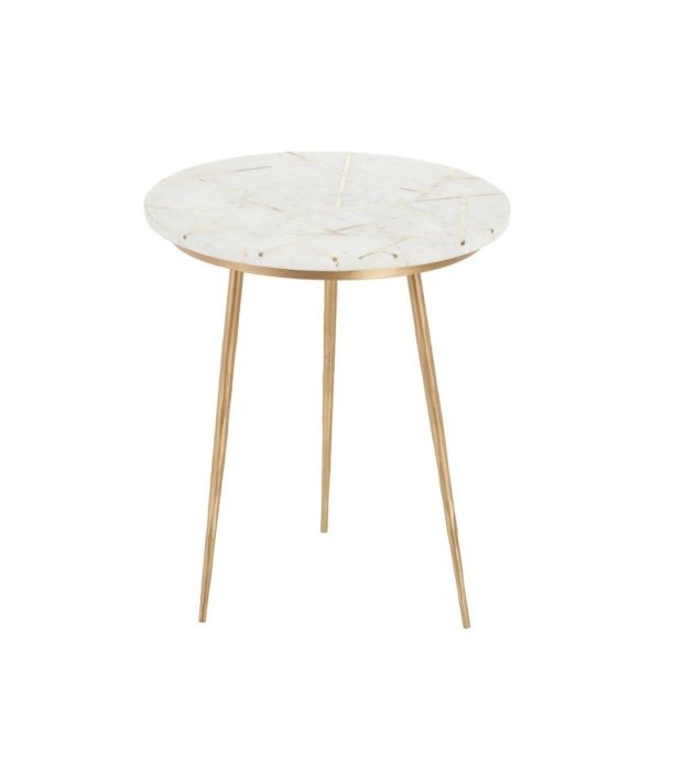 Set 2 Mesas Auxiliares Mármol/Metal Oro/Blanco, 41 Cm