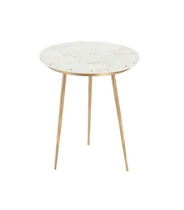 Set 2 Mesas Auxiliares Mármol/Metal Oro/Blanco, 41 Cm