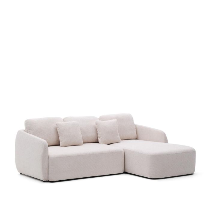 Sofá Cama 3 Plazas Chenilla Chaise Longue Derecha Crudo, 246 Cm