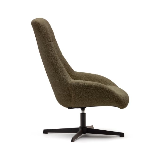 Sillón Giratorio Tejido Borreguito Verde Oscuro Acero, 76 Cm