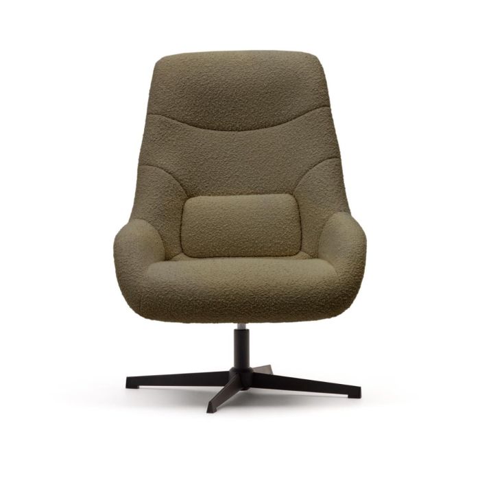 Sillón Giratorio Contemporáneo Tejido Borreguito Verde Oscuro Acero, 76 Cm