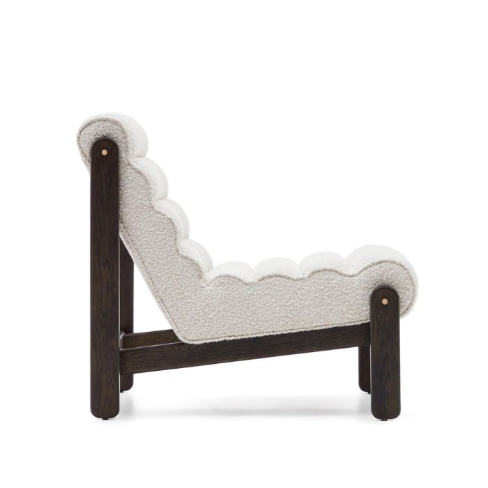 Sillón Tejido Borreguito Blanco Madera Roble Oscuro, 75 Cm