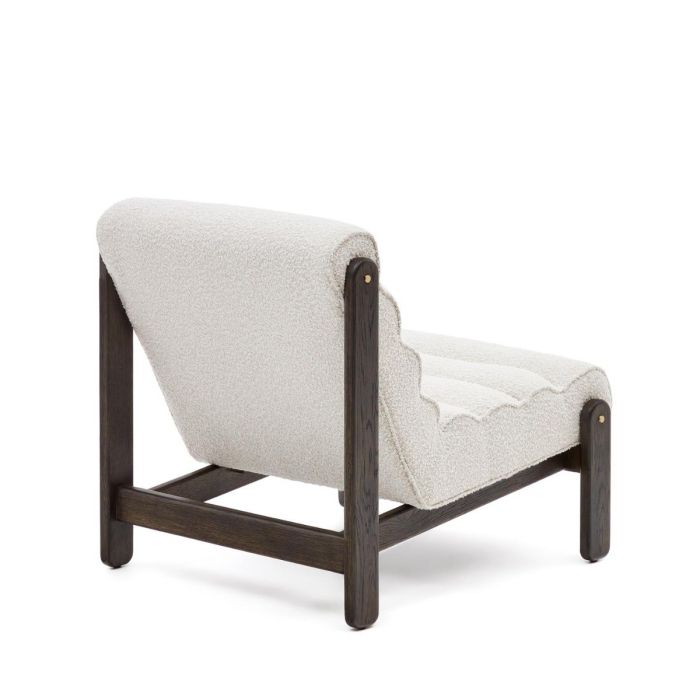 Sillón Tejido Borreguito Blanco Madera Roble Oscuro, 75 Cm