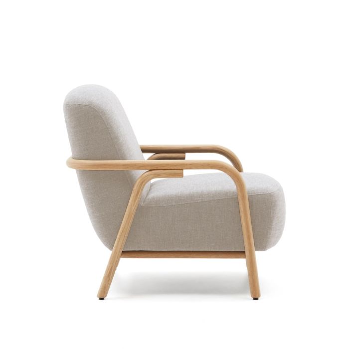Sillón Tapizado Beige Madera Maciza Fresno, 77 Cm