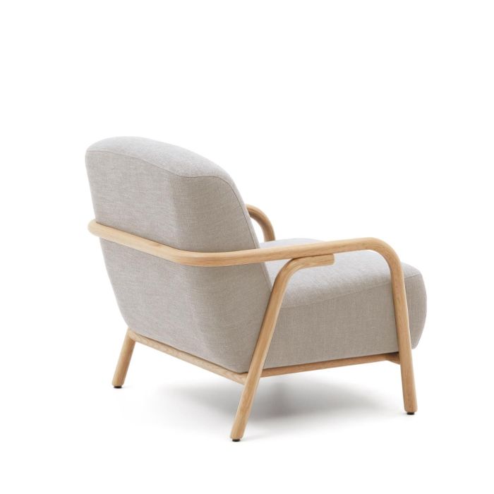 Sillón Tapizado Beige Madera Maciza Fresno, 77 Cm