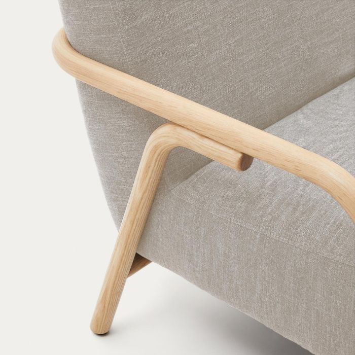 Sillón Tapizado Beige Madera Maciza Fresno, 77 Cm