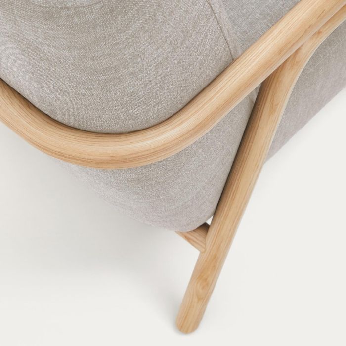 Sillón Tapizado Beige Madera Maciza Fresno, 77 Cm