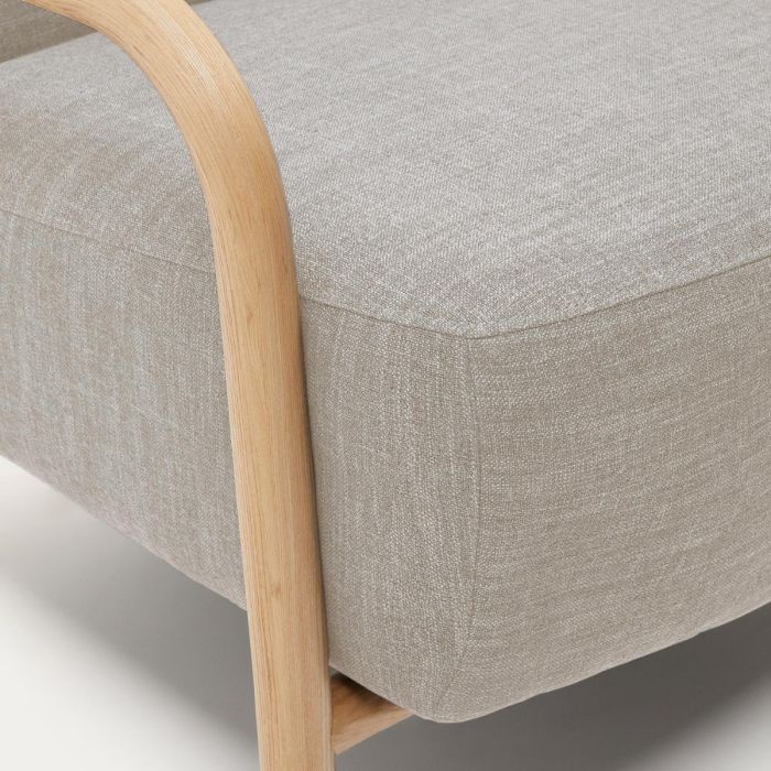Sillón Tapizado Beige Madera Maciza Fresno, 77 Cm
