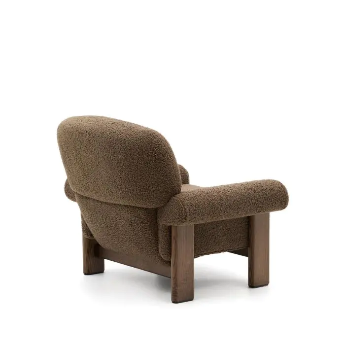 Sillón Tejido Borreguito Marrón Madera Fresno Acabado Nogal, 111 Cm