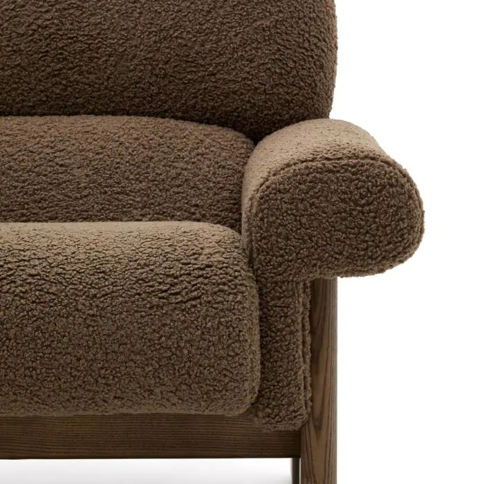Sillón Tejido Borreguito Marrón Madera Fresno Acabado Nogal, 111 Cm