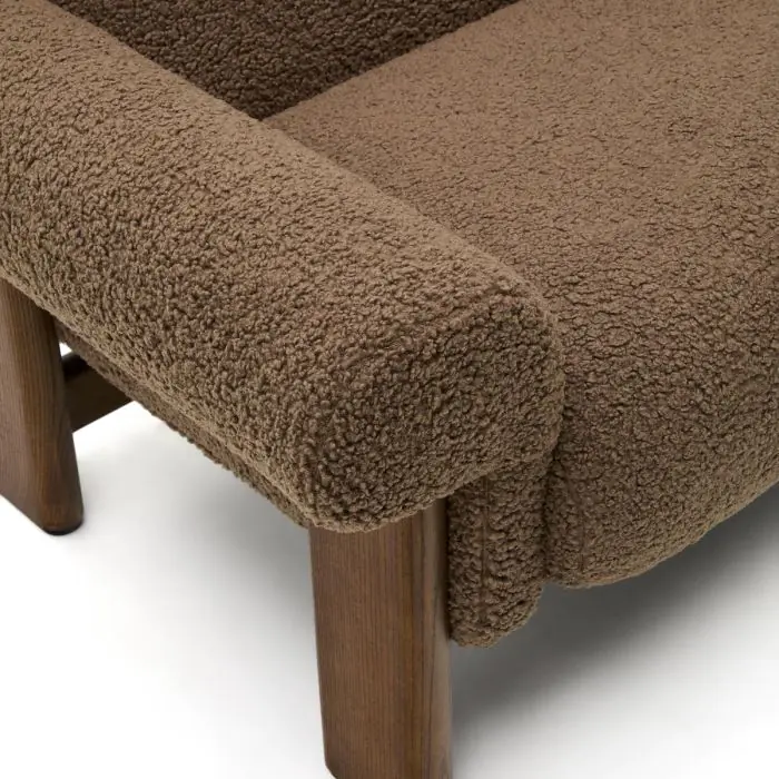 Sillón Tejido Borreguito Marrón Madera Fresno Acabado Nogal, 111 Cm