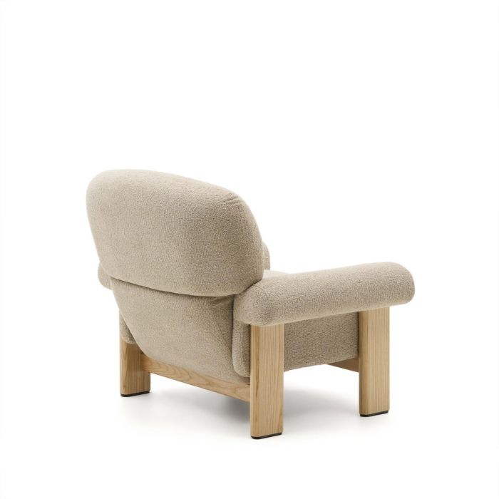 Sillón Chenilla Beige Patas Madera Maciza Fresno Acabado Natural, 111 Cm