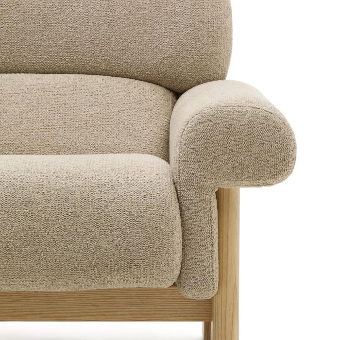 Sillón Chenilla Beige Patas Madera Maciza Fresno Acabado Natural, 111 Cm