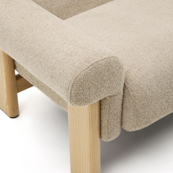 Sillón Chenilla Beige Patas Madera Maciza Fresno Acabado Natural, 111 Cm