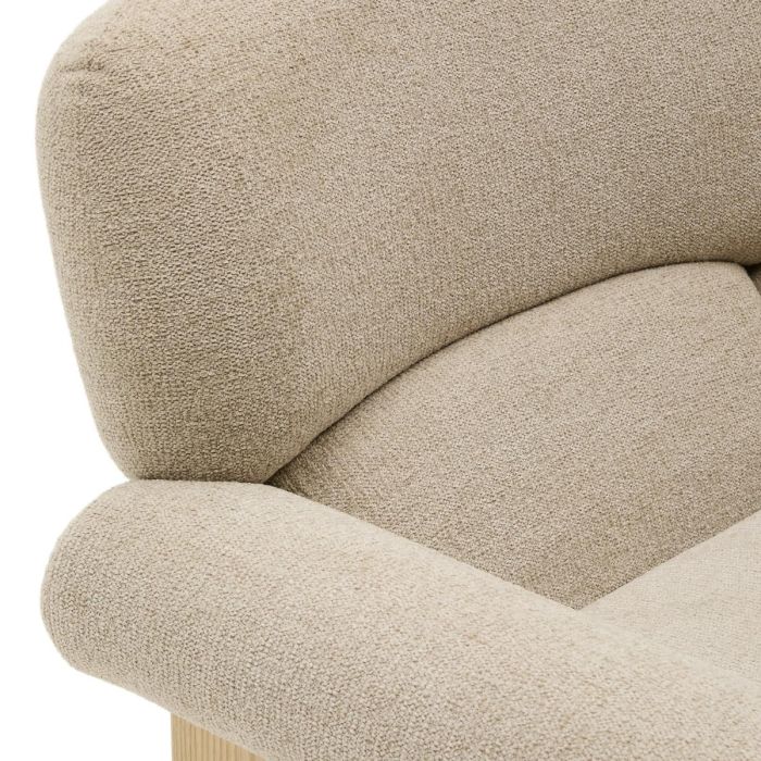 Sillón Chenilla Beige Patas Madera Maciza Fresno Acabado Natural, 111 Cm