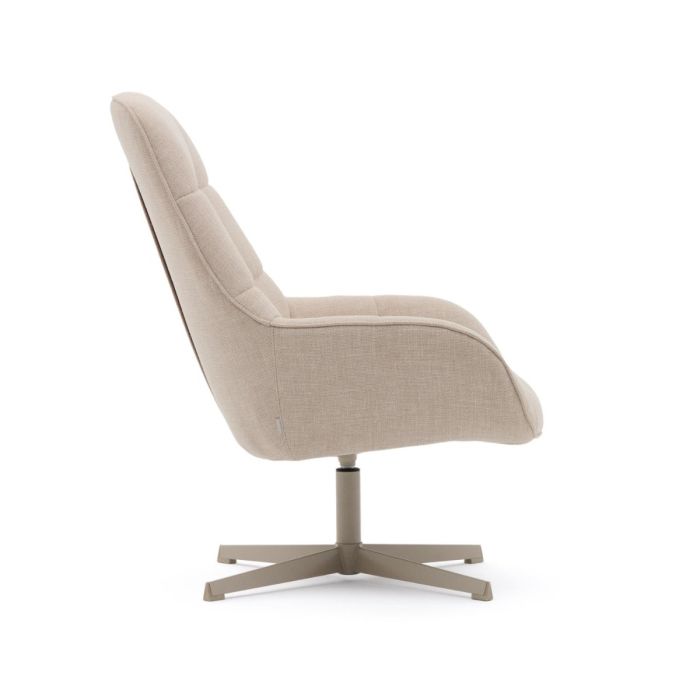 Sillón Giratorio Tapizado Tejido Beige Patas Acero, 81 Cm