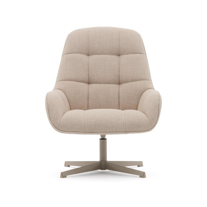 Sillón Giratorio Tapizado Tejido Beige Patas Acero, 81 Cm