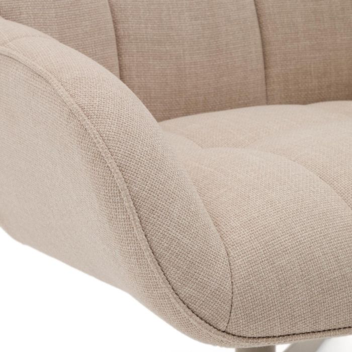 Sillón Giratorio Tapizado Tejido Beige Patas Acero, 81 Cm