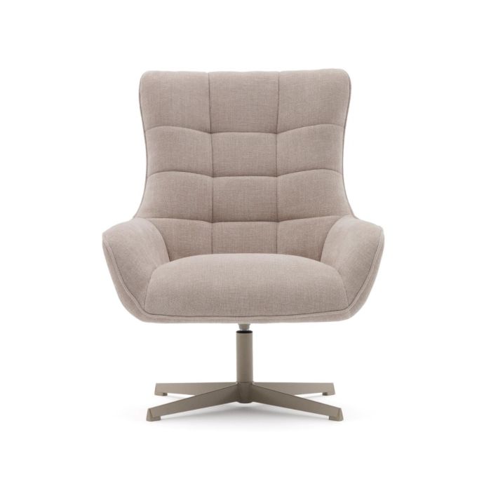 Sillón Giratorio Chenilla Beige Patas Acero, 81 Cm