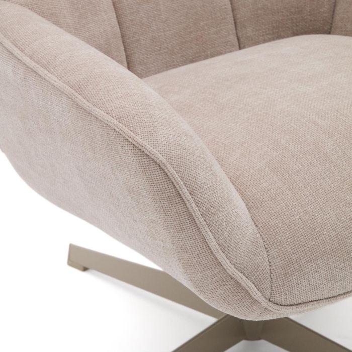 Sillón Giratorio Chenilla Beige Patas Acero, 81 Cm