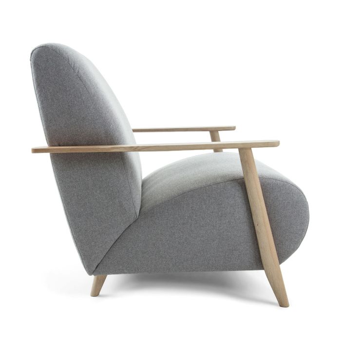 Sillón Gris Patas Madera Fresno Natural, 77 Cm